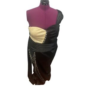 New XPlusWear 4X One Shoulder Beaded Metail Chain Formal Special Event Dress